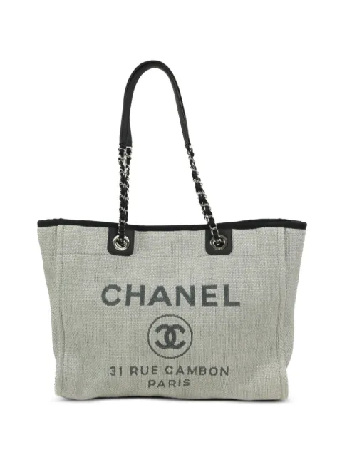 CHANEL Pre-Owned medium Deauville CC logo-print tote bag