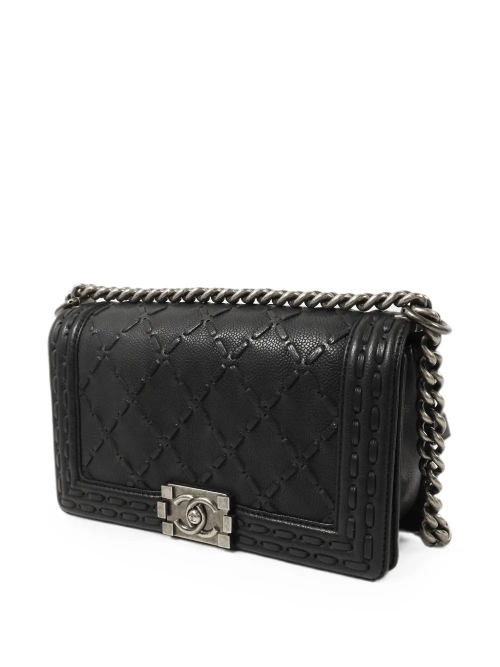 CHANEL Pre-Owned Boy 25 gewatteerde crossbodytas met diamant-patroon Zwart