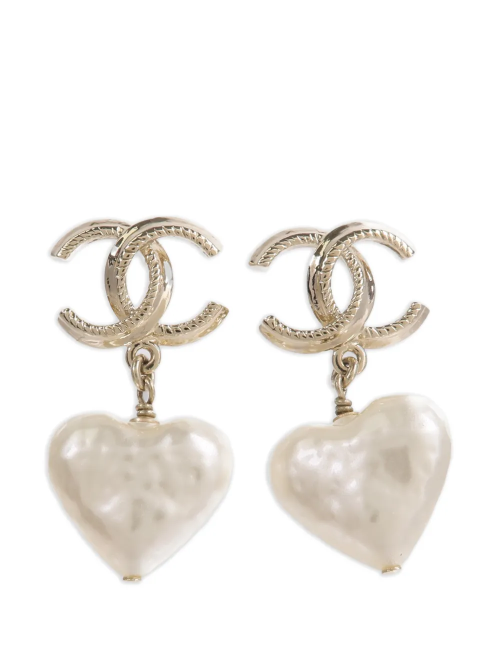 CHANEL Pre-Owned CC logo-detail heart-pendant earrings - Oro