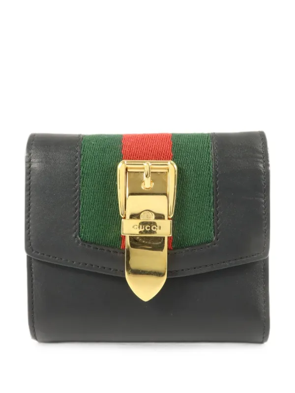 Gucci Pre-owned Sylvie Web Trifold Wallet in Black