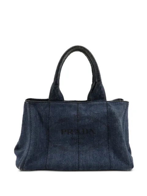 Prada Pre-Owned 牛仔logo印花托特包