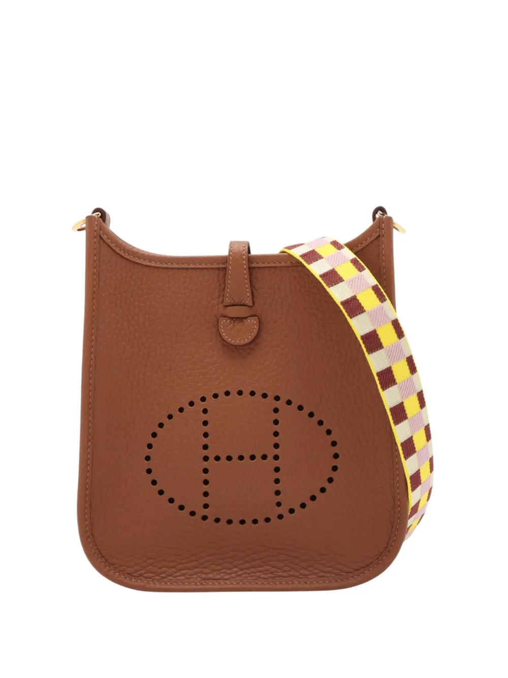 Pre-owned Hermes 2025 Clemence Maxi Quadrille Evelyne I Tpm Crossbody Bag In Brown