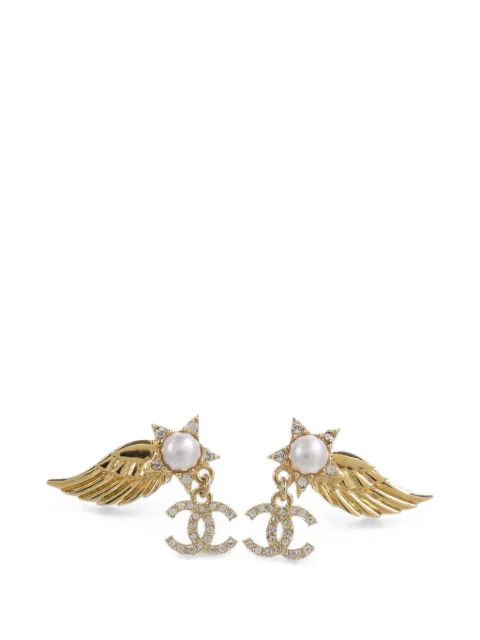 CHANEL Pre-Owned CC wing earrings