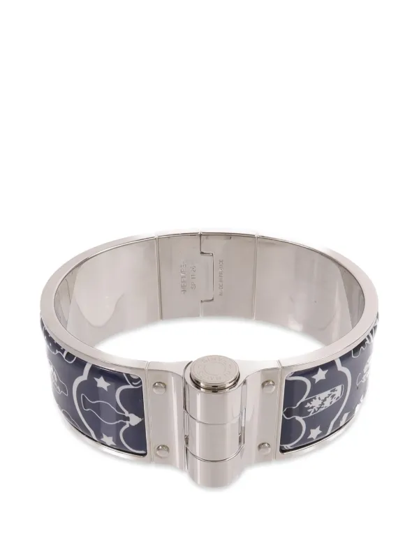 Hermès Pre-owned Charniere Enamel Bangle Bracelet in Silver