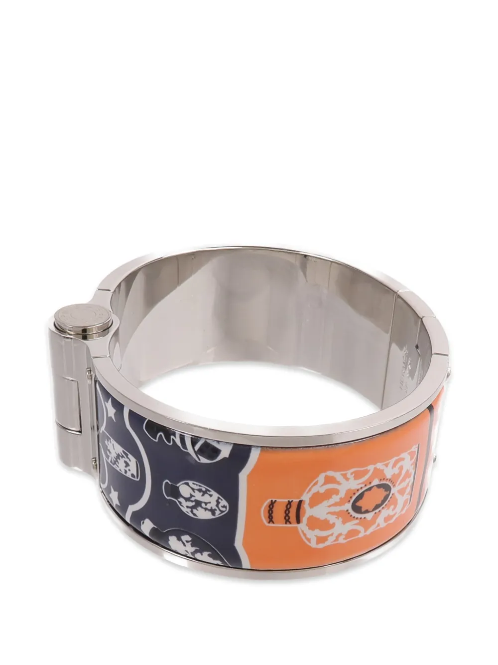Hermès Pre-owned Charniere Enamel Bangle Bracelet in Silver, view 3