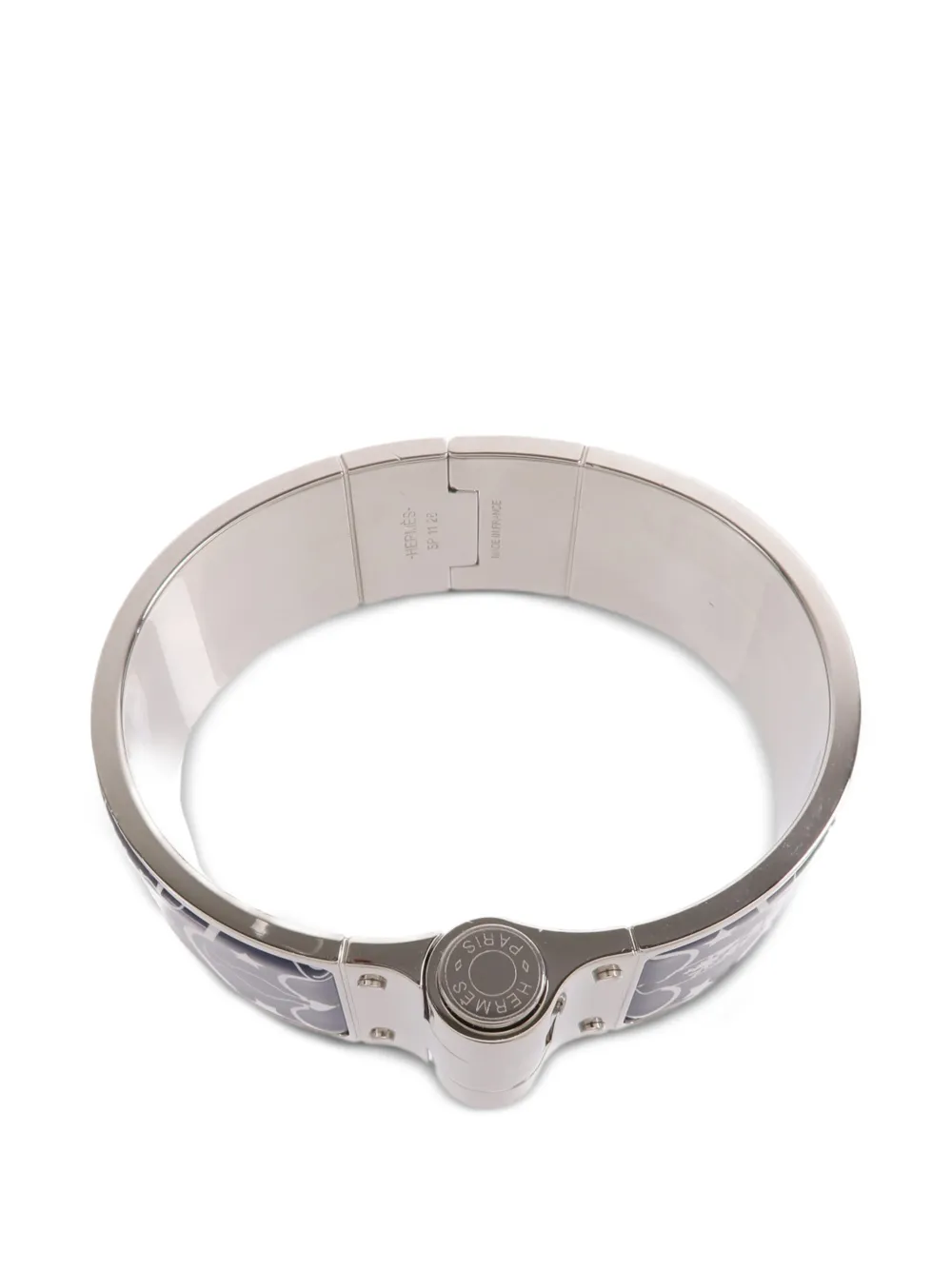 Hermès Pre-owned Charniere Enamel Bangle Bracelet in Silver, view 4