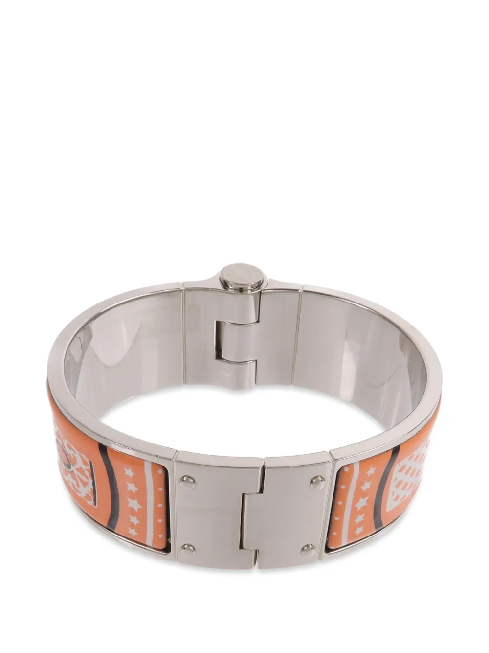 Hermès Pre-owned Charniere Enamel Bangle Bracelet in Silver, view 2
