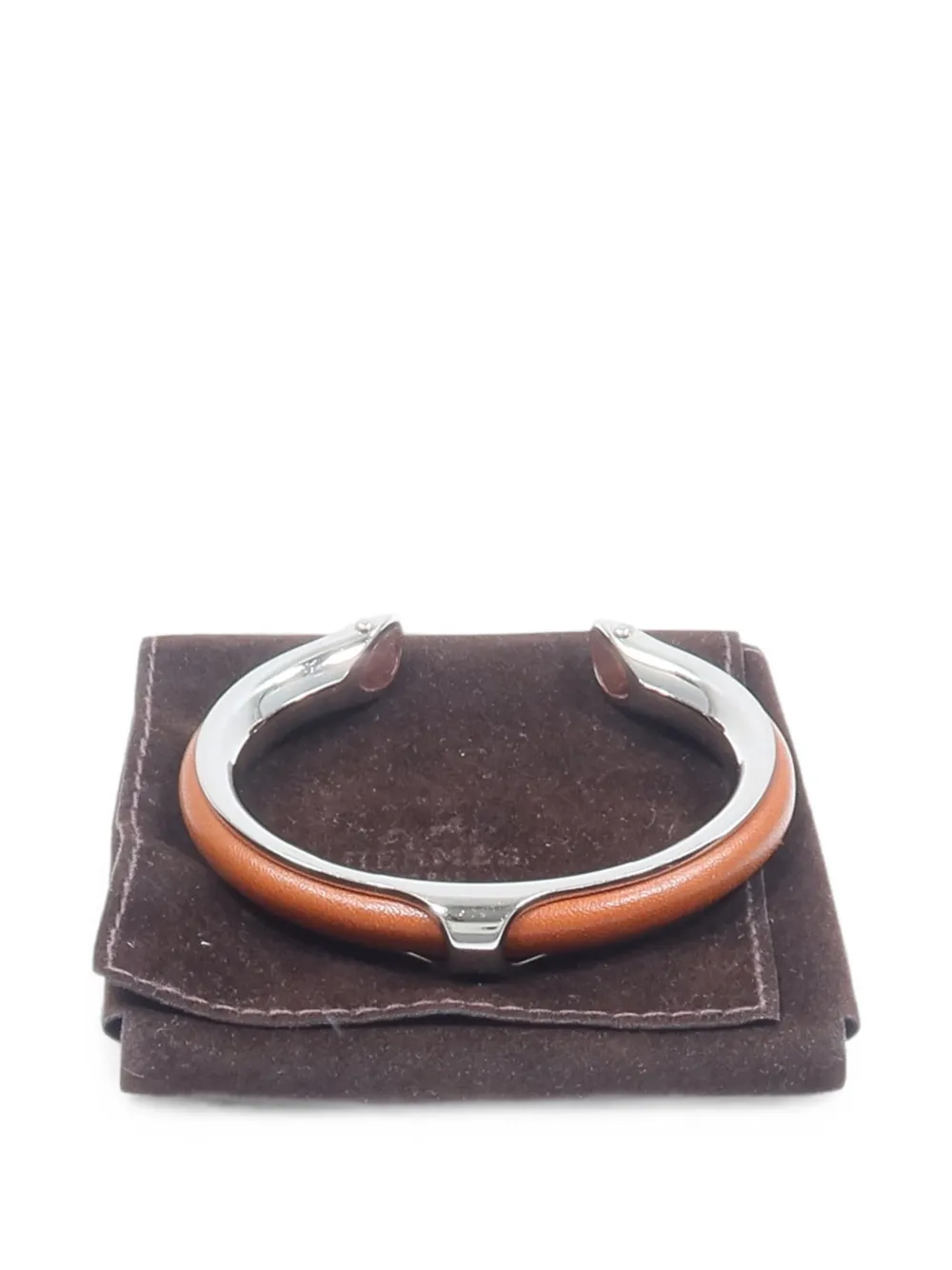 Hermès Pre-Owned leather-trimmed bangle bracelet - Silver