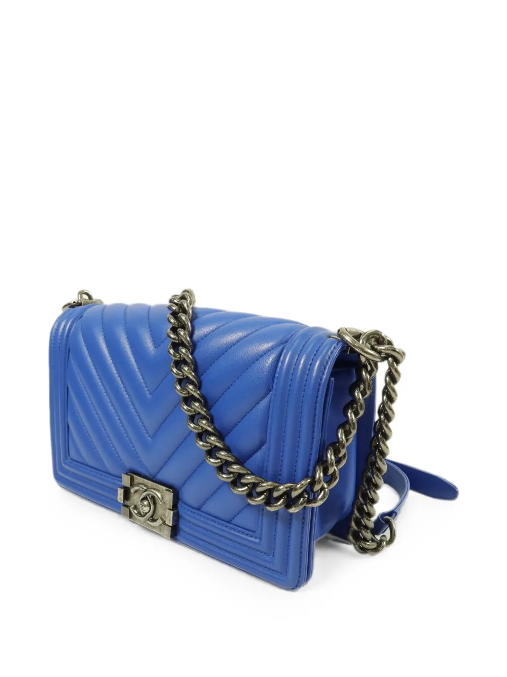 CHANEL Pre-Owned Boy gewatteerde schoudertas met chevron streep Blauw