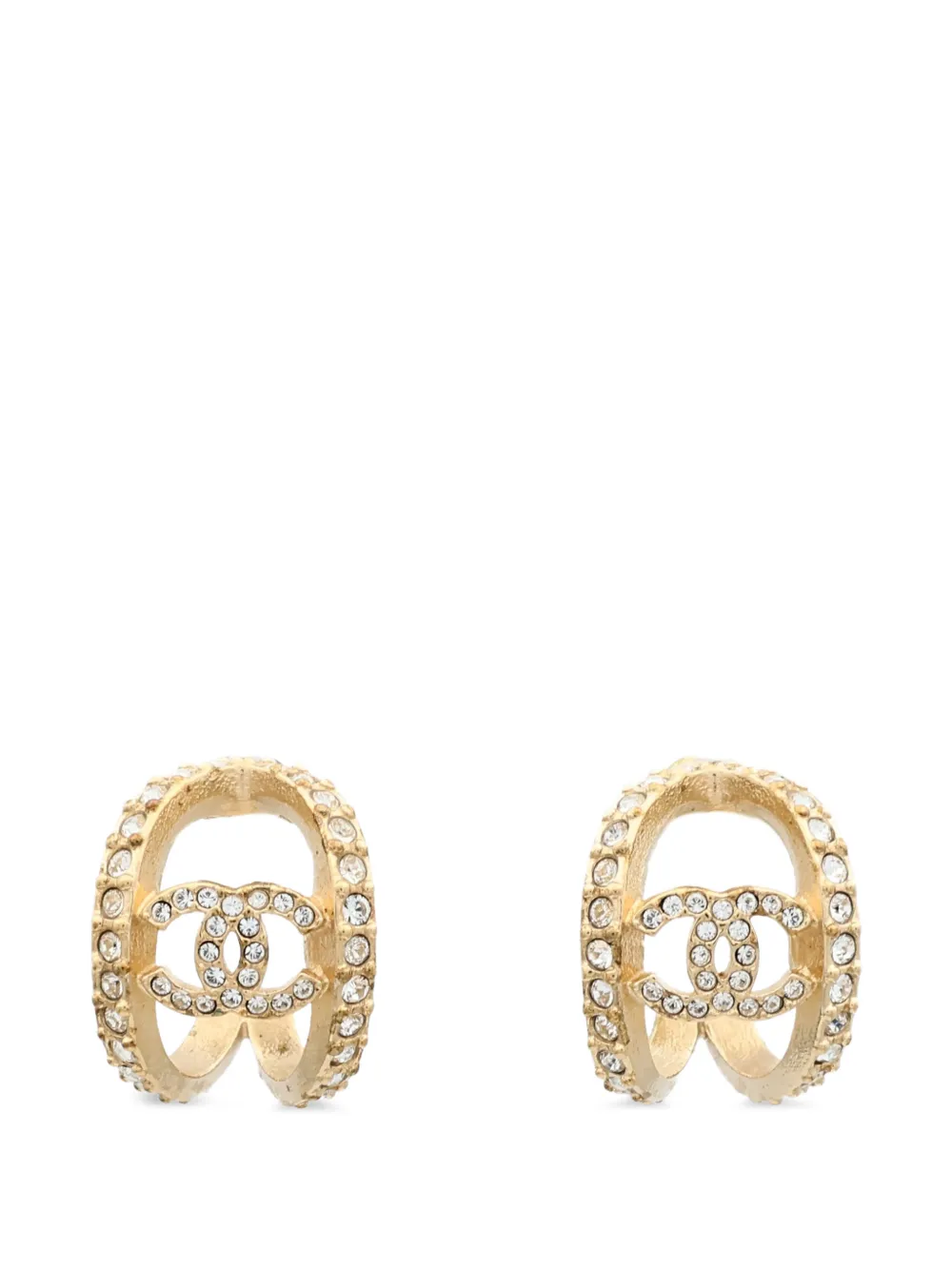 CHANEL Pre-Owned CC crystal-embellished hoop earrings - Gold