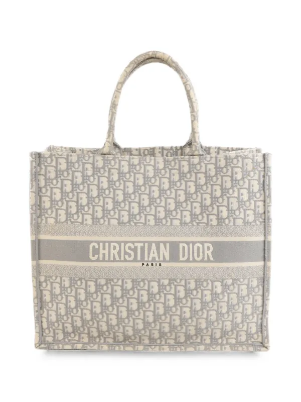 Dior Pre-owned Large Book Tote Oblique Tote Bag in Grey