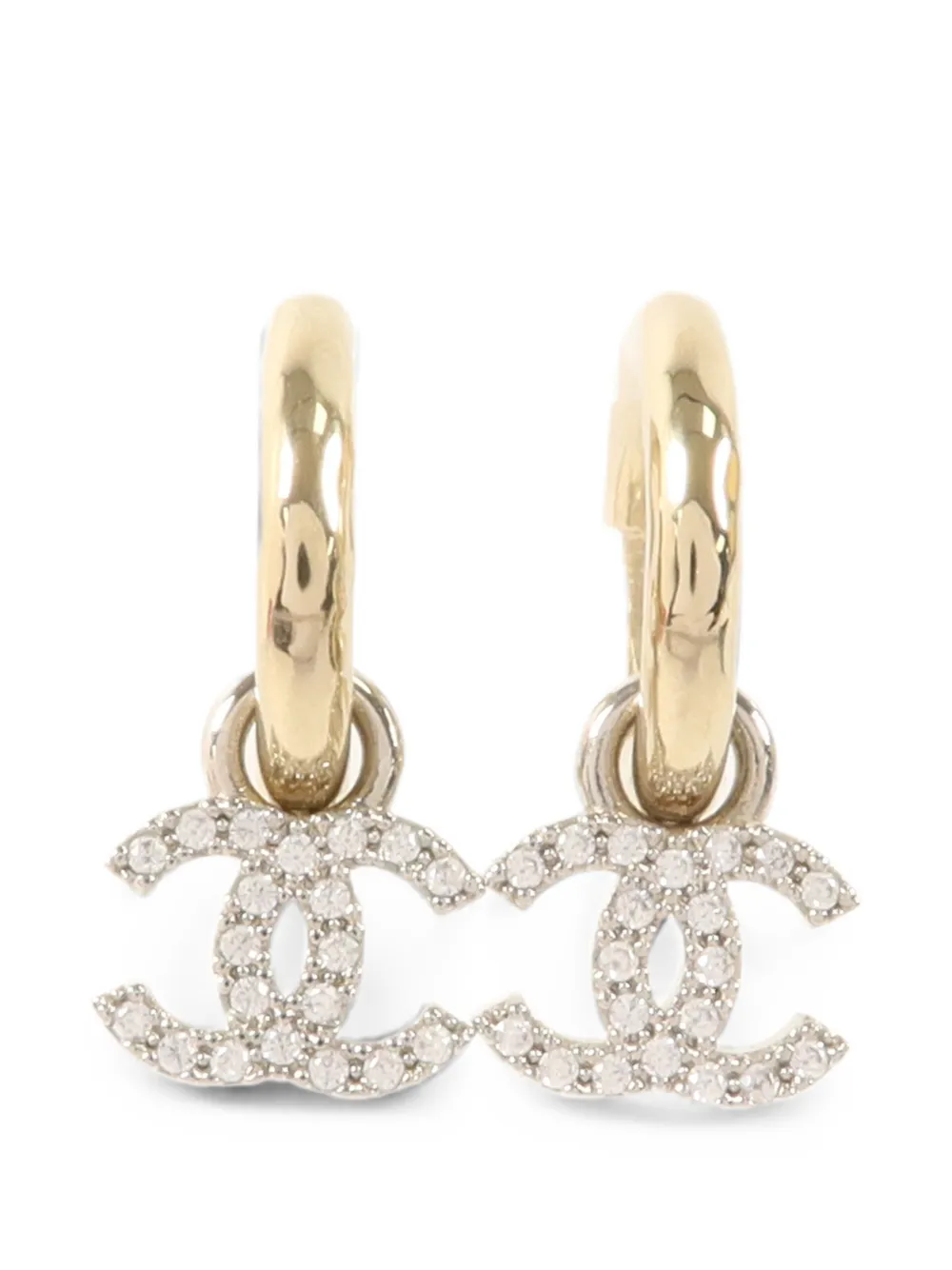 CHANEL Pre-Owned CC crystal-embellished hoop earrings - Oro