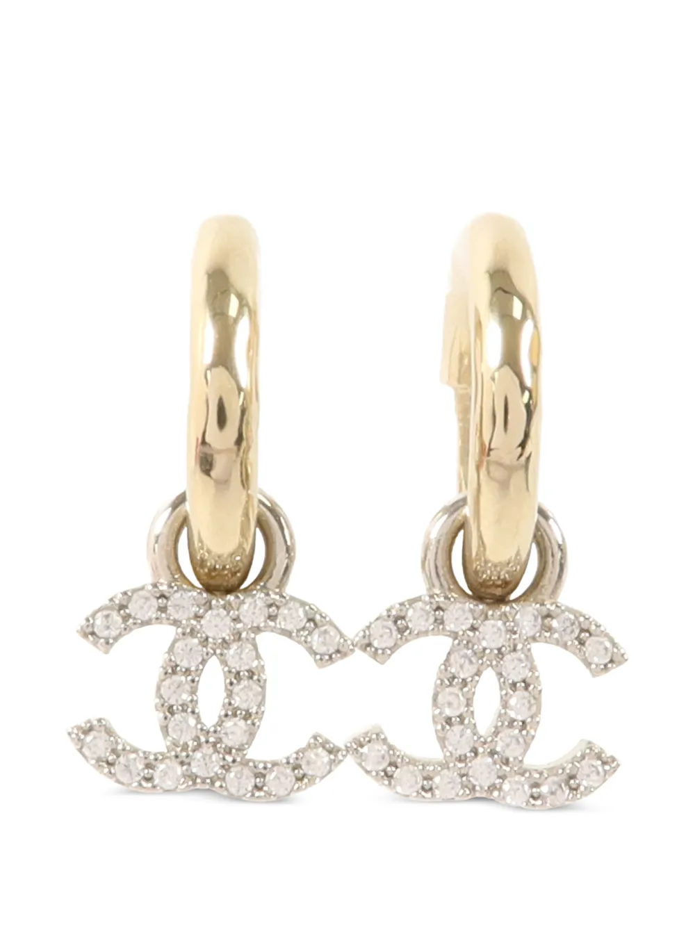 CHANEL Pre-Owned CC crystal-embellished hoop earrings - Gold
