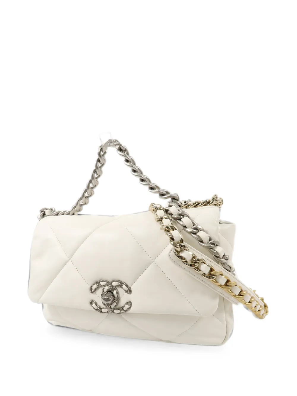 CHANEL Pre-Owned Kleine C19 diamantvormig gewatteerde schoudertas Wit