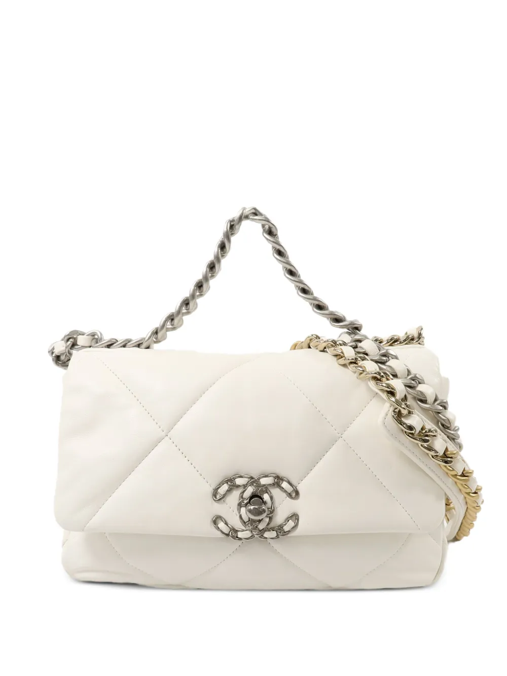CHANEL Pre-Owned small C19 diamond-quilted shoulder bag - Bianco