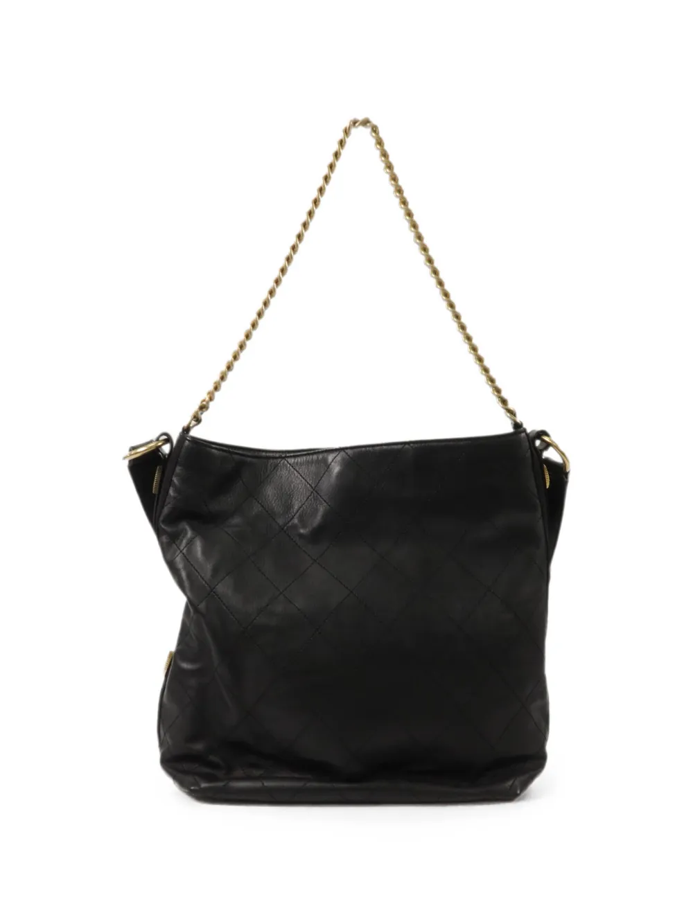 CHANEL Pre-Owned CC gewatteerde bucket-tas met diamantpatroon en draaislot Zwart