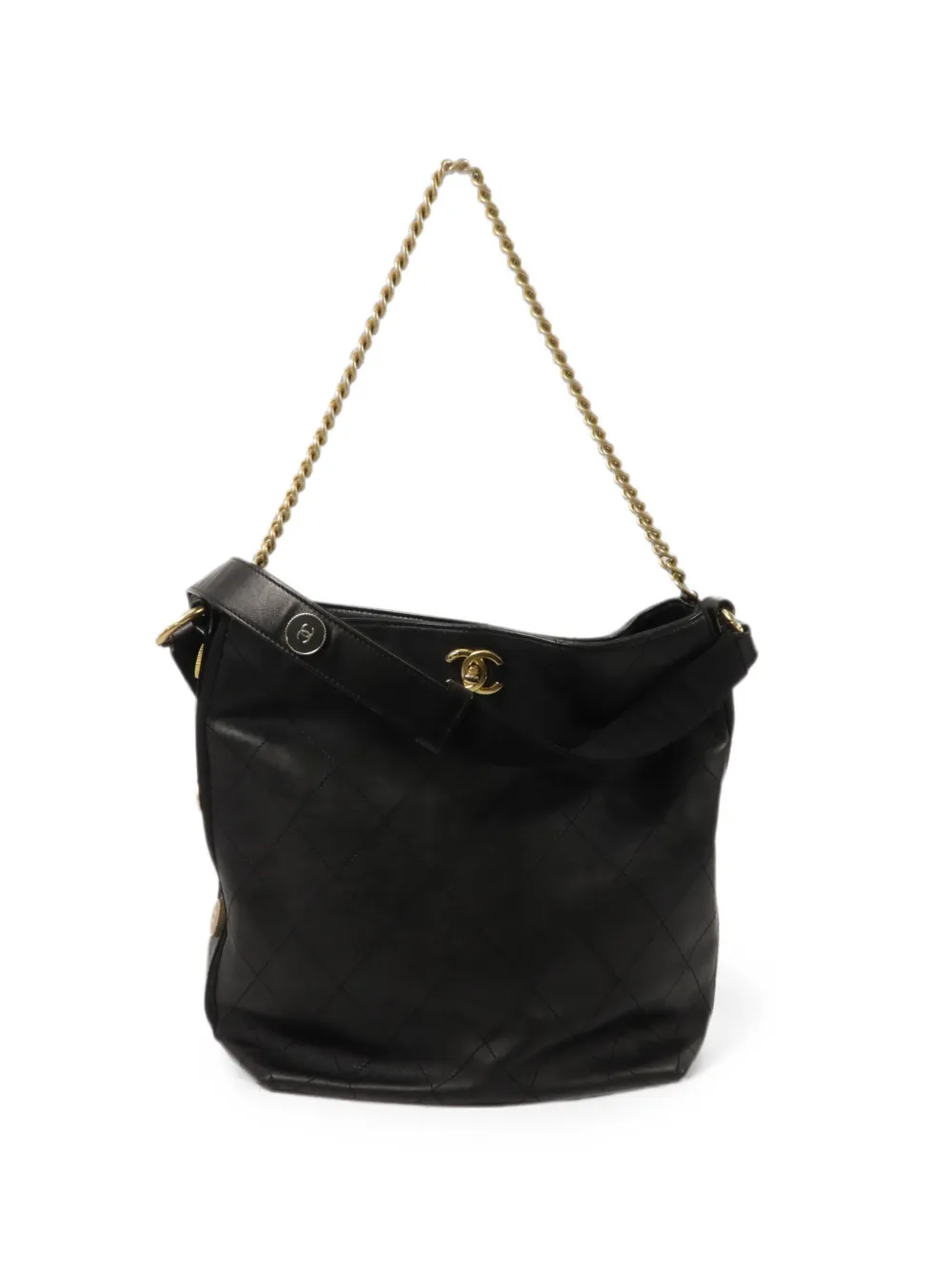 CHANEL Pre-Owned CC turn-lock diamond-quilted bucket bag - Black