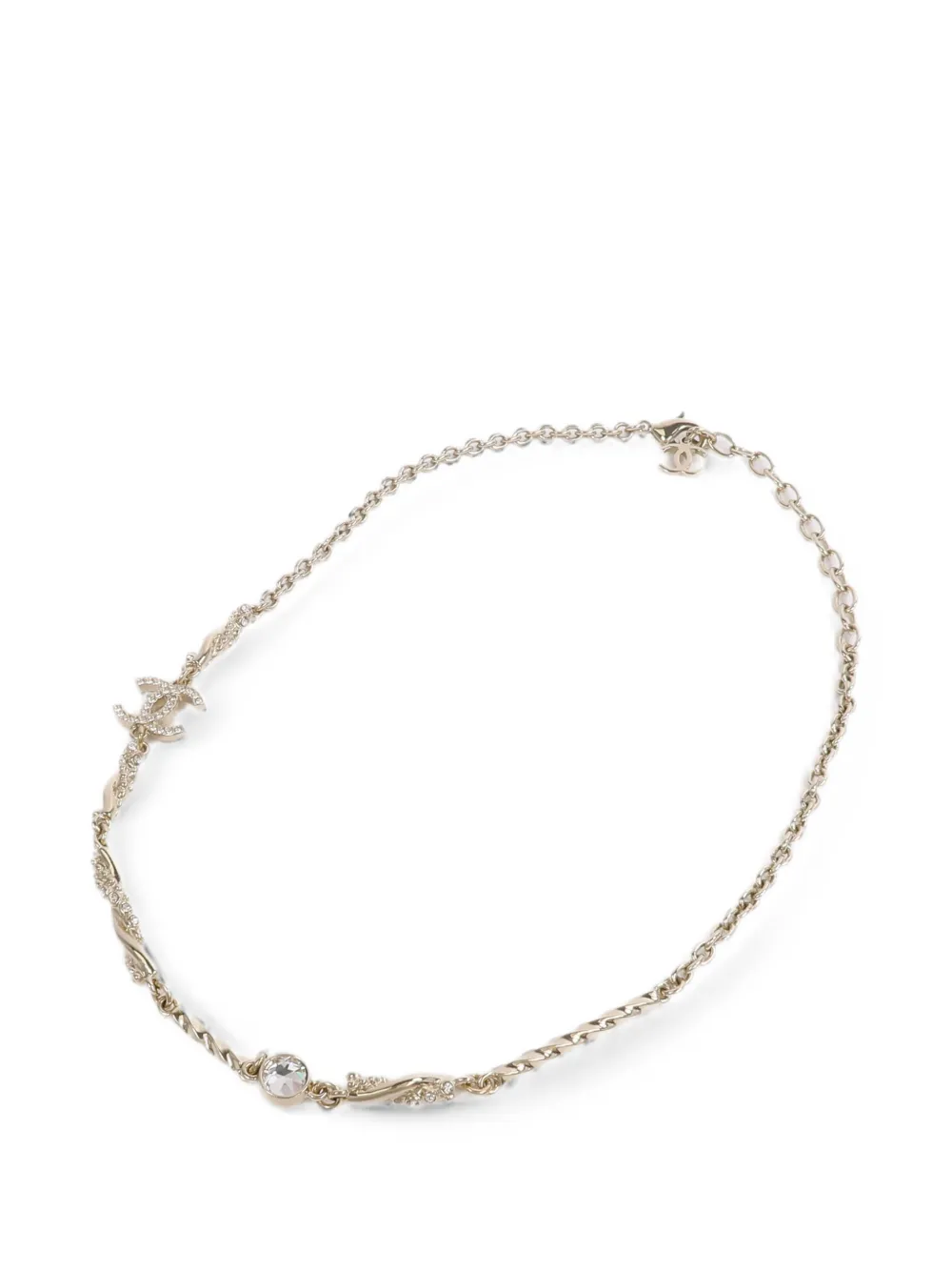 CHANEL Pre-Owned interlocking-CC crystal-embellishment necklace - Gold