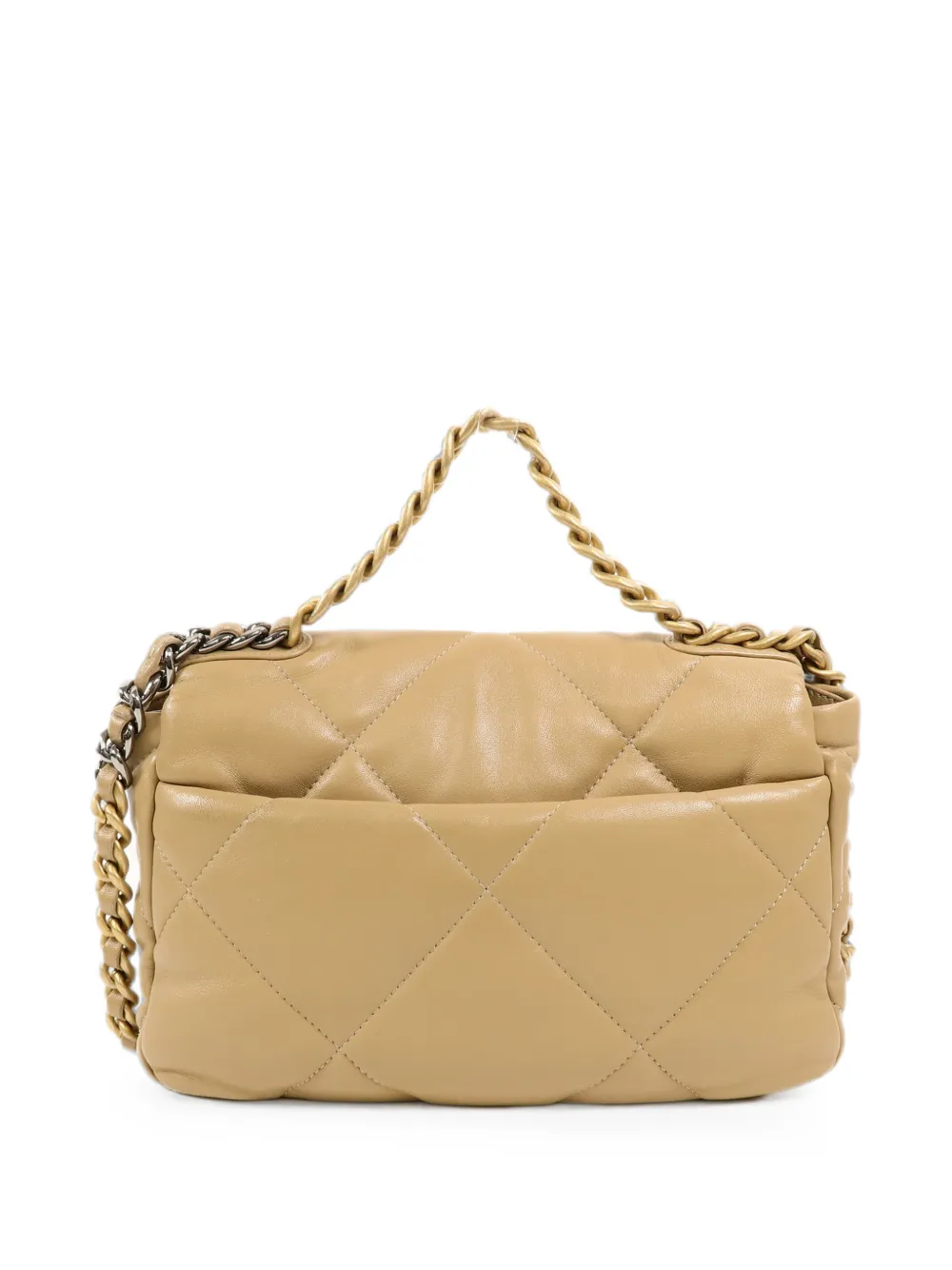 CHANEL Pre-Owned Medium 19 gewatteerde schoudertas met diamant-patroon Beige