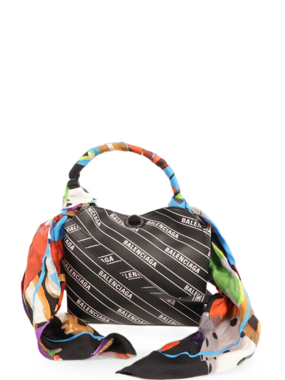 Balenciaga Pre-Owned Logo-print scarf-detail shoulder bag - Black