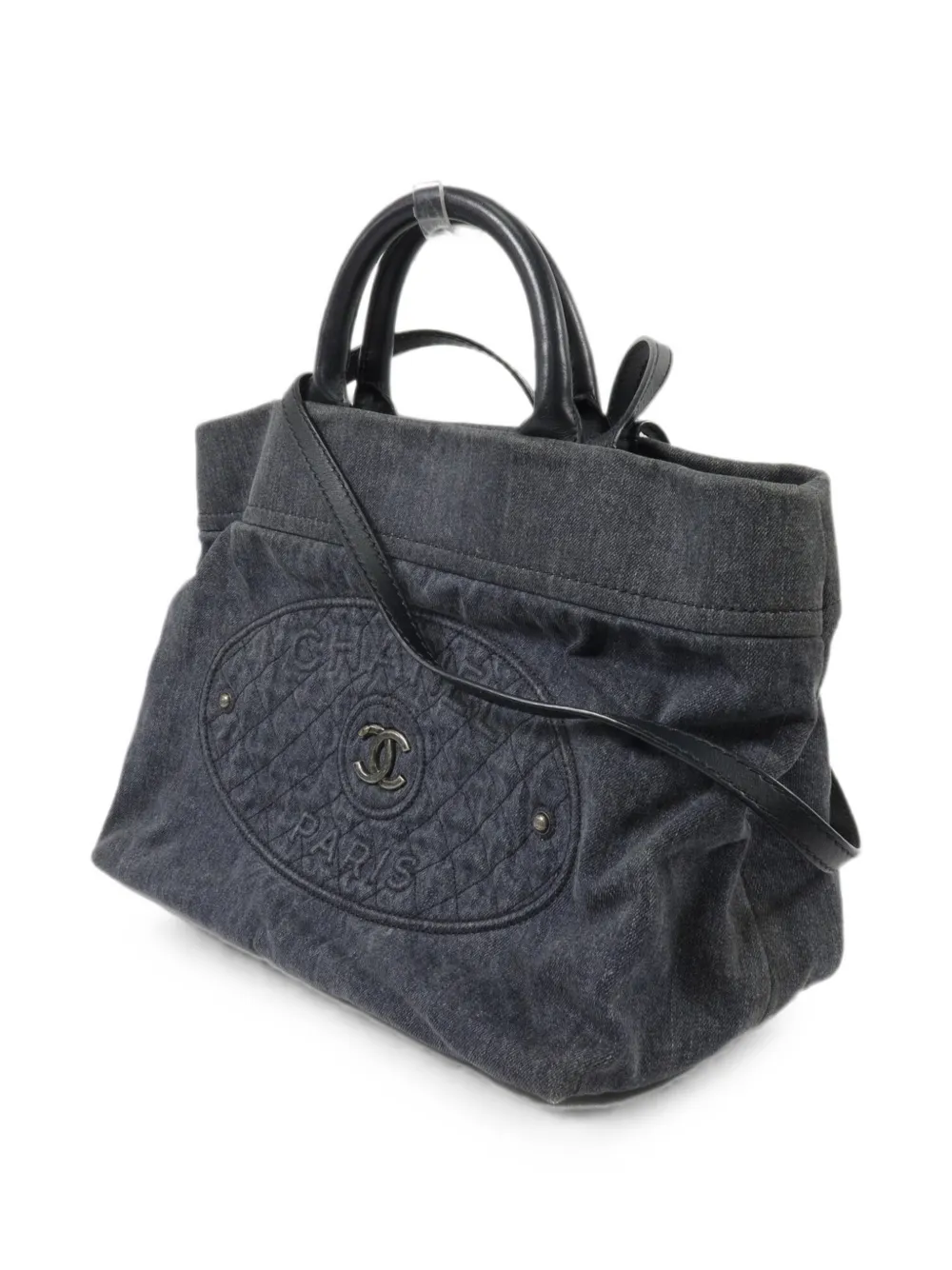 CHANEL Pre-Owned Denim shopper met CC-logo Zwart