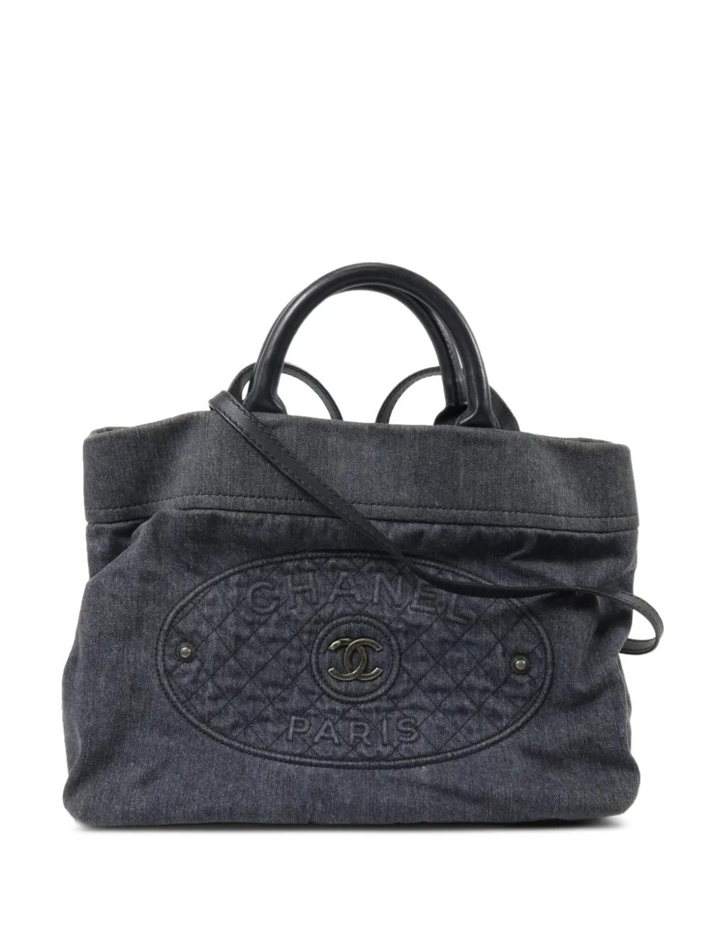 CHANEL Pre-Owned CC logo denim tote bag - Schwarz