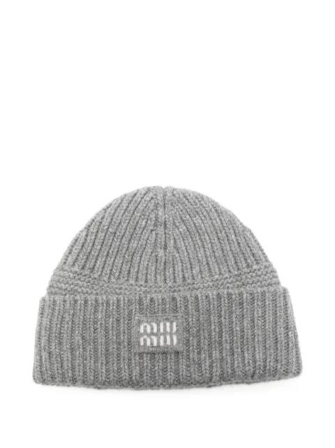 Miu Miu logo-patch ribbed-knit wool beanie