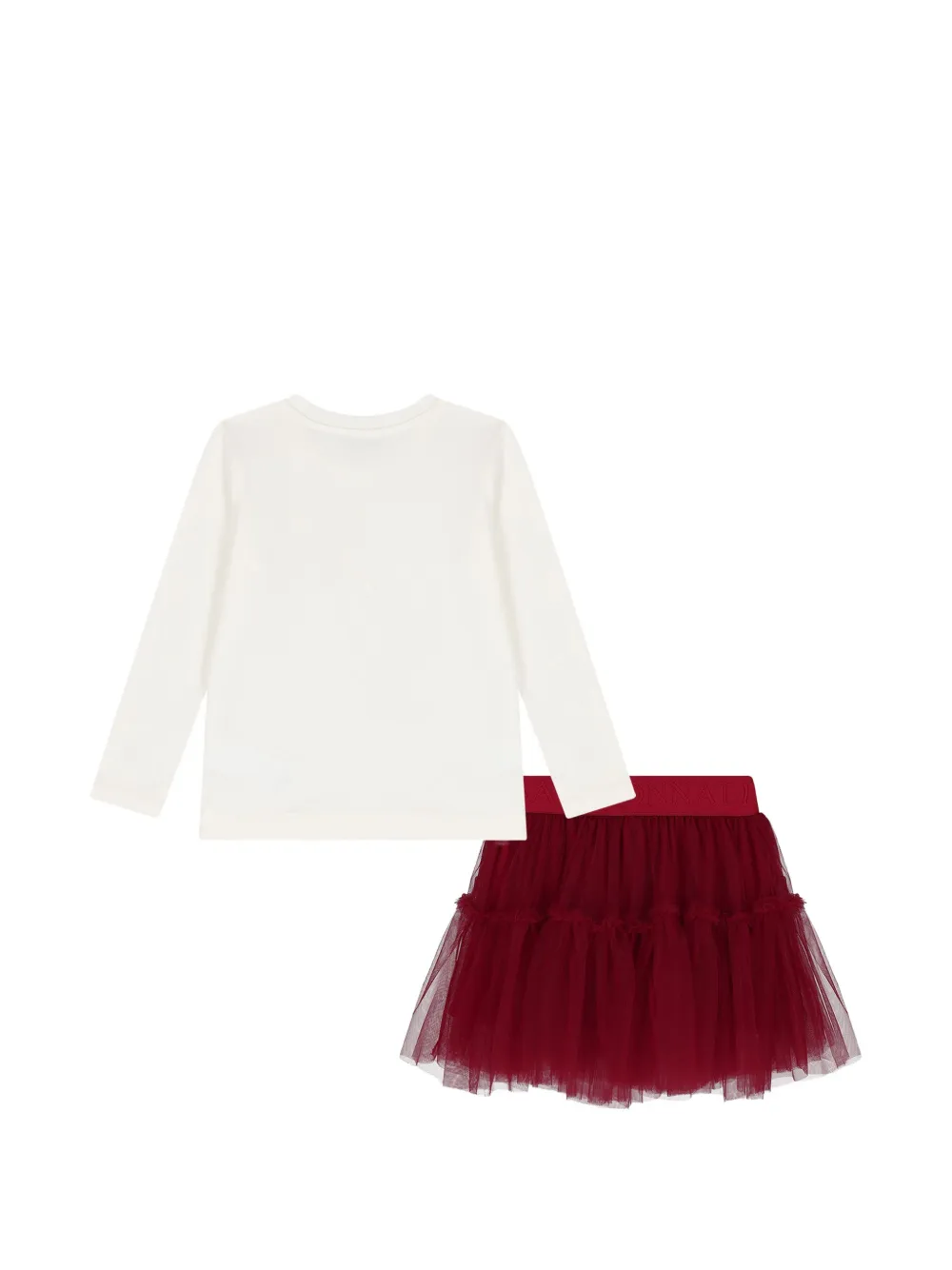 Monnalisa Set met T-shirt met lange mouwen en tulen rok met ruches Wit