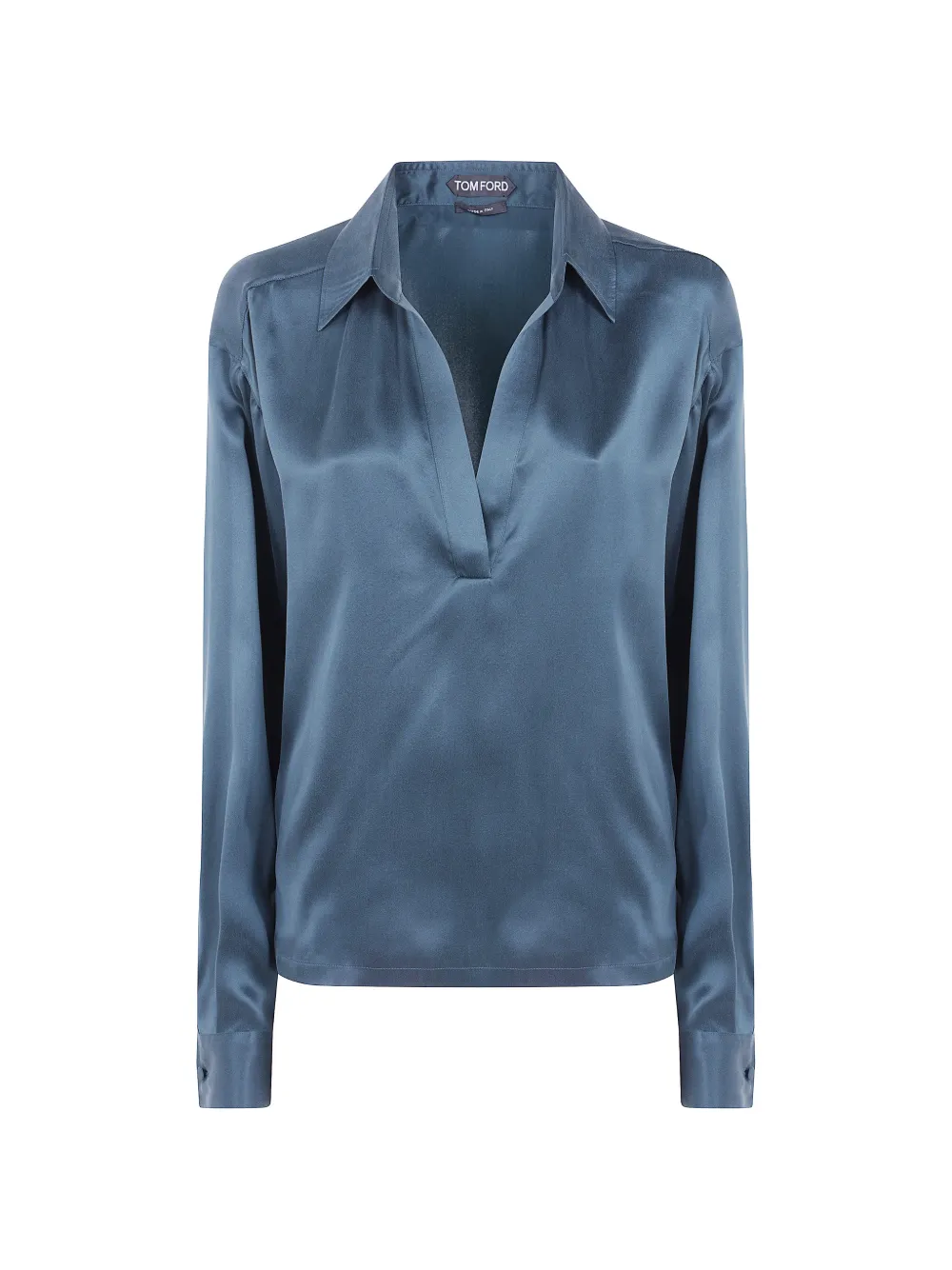 TOM FORD peach-feel silk satin polo with tonal embroidered logo - Blau