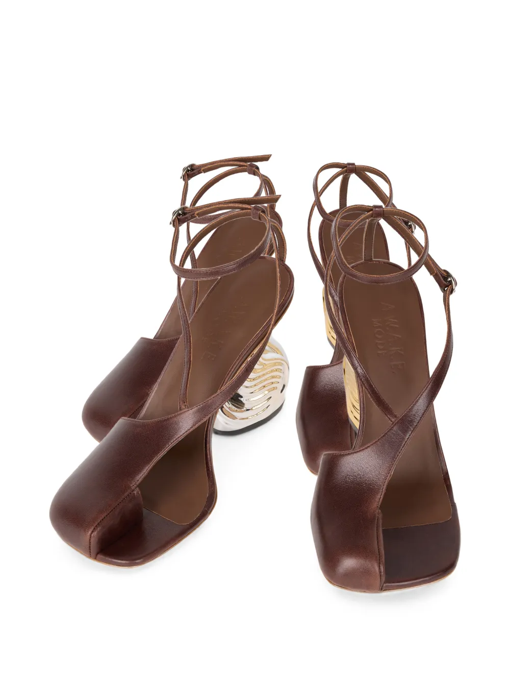 A.W.A.K.E. Mode Christine swan-heel asymmetric sandals Bruin