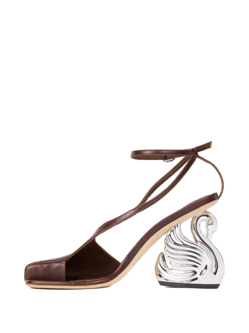 A.W.A.K.E. Mode Christine swan-heel asymmetric sandals Bruin