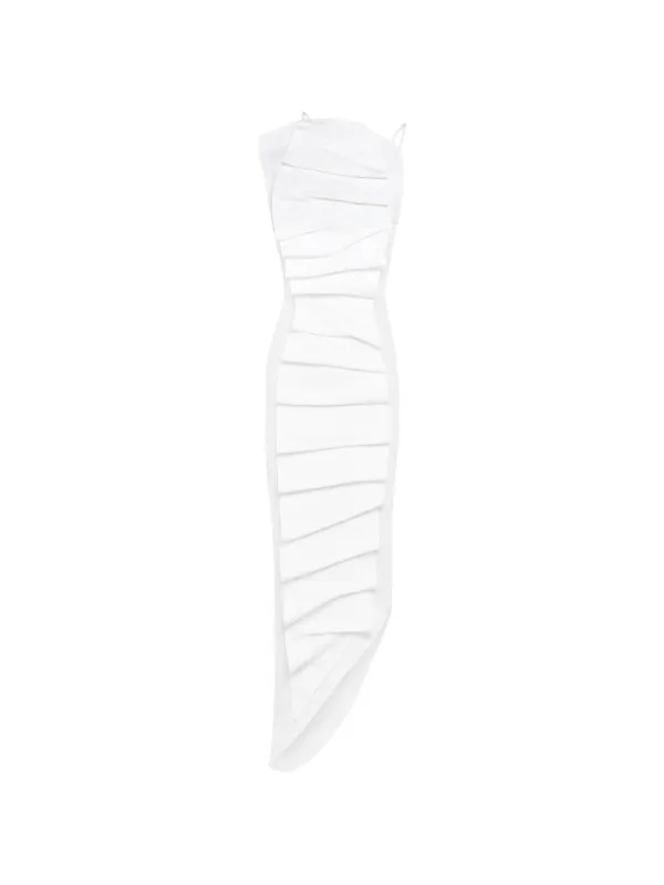 A.W.A.K.E. Mode Pleated Bib-front Midi Dress in White