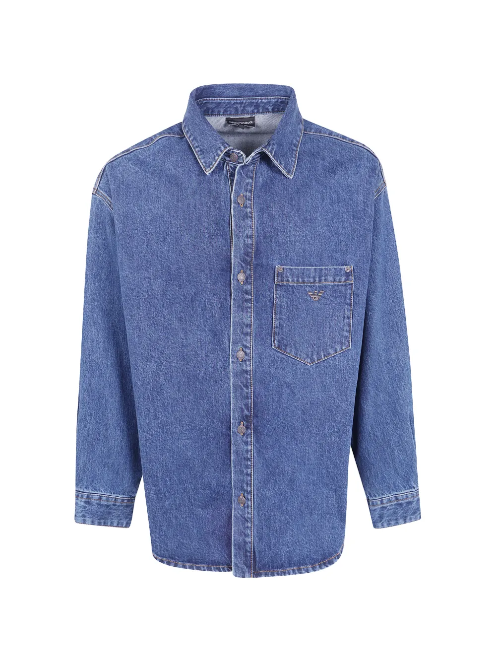 Emporio Armani cotton denim shirt with a chest pocket and metallic buttons - Blau