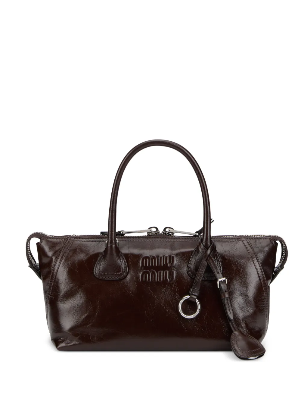 Miu Miu logo-embossed leather tote bag - Marrone