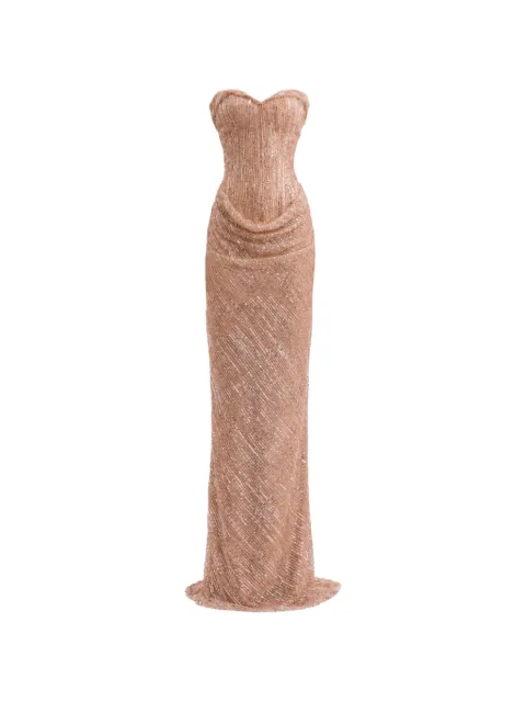 Gemy Maalouf robe longue ornée de perles à encolure cœur