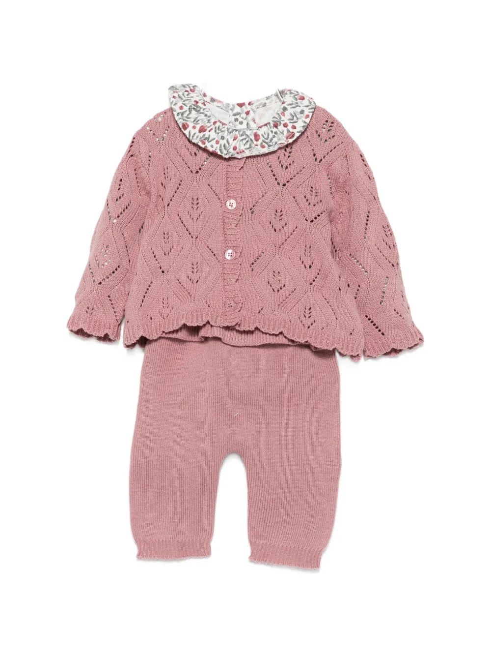Mayoral ruffled floral-print troser set (set of three) - Rosa