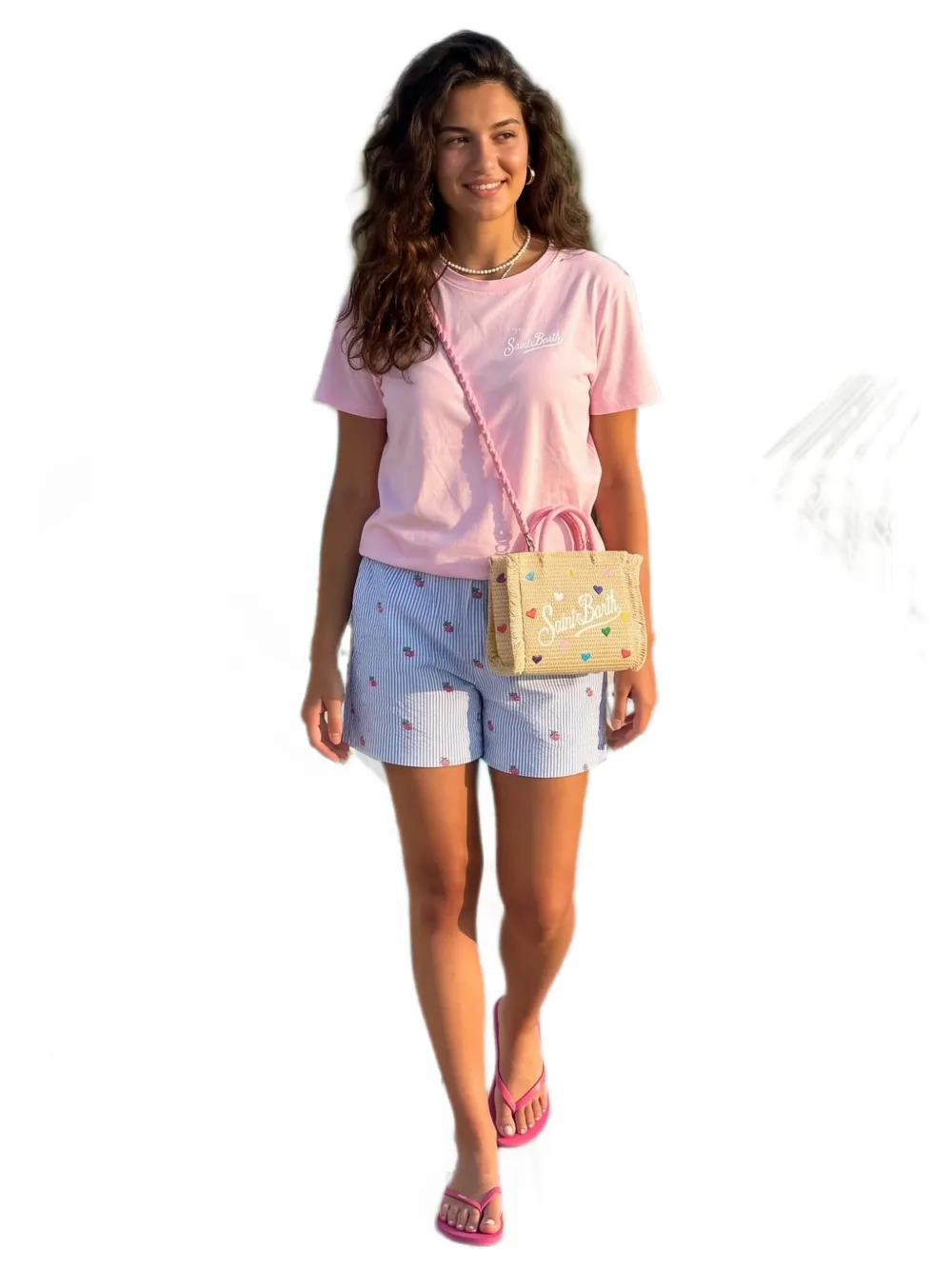 MC2 Saint Barth Meave seersucker shorts met geborduurde aardbeien Blauw