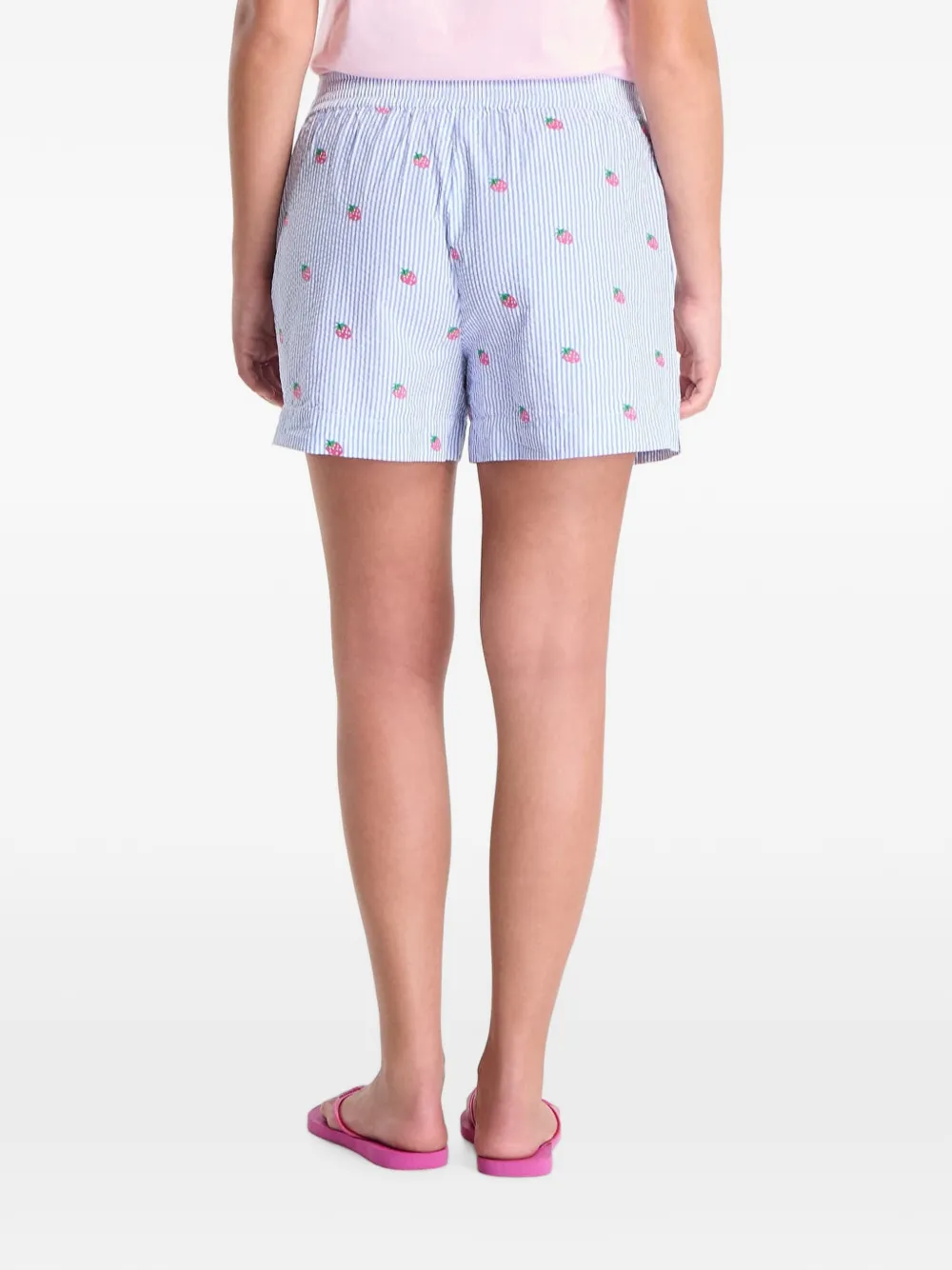 MC2 Saint Barth Meave seersucker shorts met geborduurde aardbeien Blauw