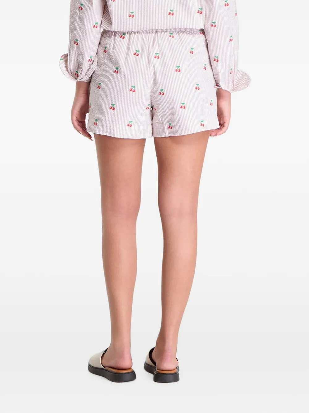 MC2 Saint Barth Meave cherry-embroidered seersucker shorts Beige