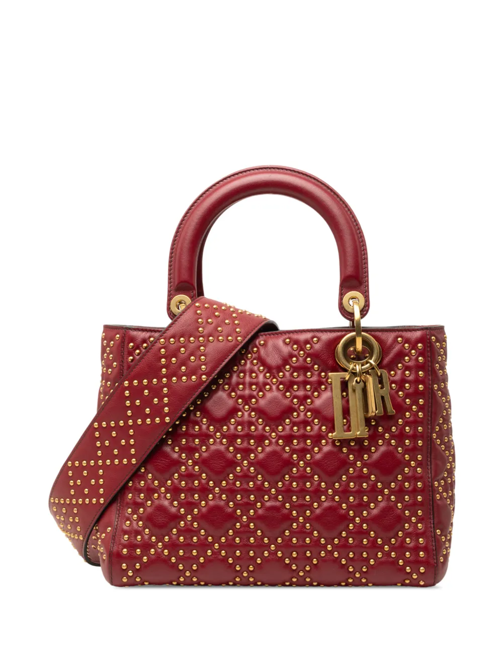 Christian Dior Pre-Owned 2017 Medium Lambskin Cannage Studded Supple Lady Dior satchel - Rosso