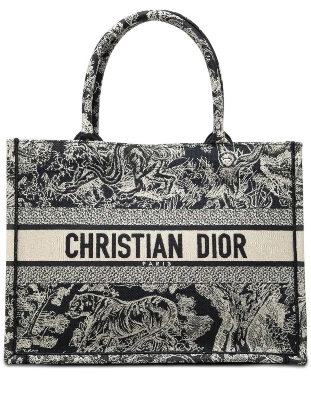Pre-owned Dior 2023 Medium Canvas Embroidered Iviera Toile De Jouy Book Tote Bag In Blue