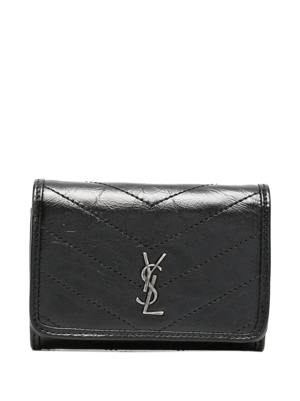Saint Laurent Cassandre Portemonnaie mit Chevron-Steppung - Schwarz