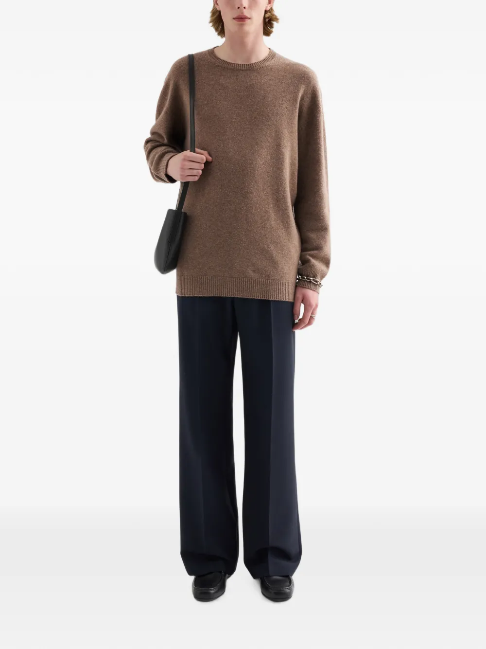 Jil Sander Trui van kasjmierblend met ronde hals Bruin