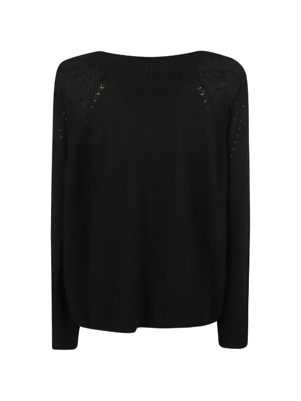 Ermanno Scervino lace-trimmed boat-neck Sweater | ブラック