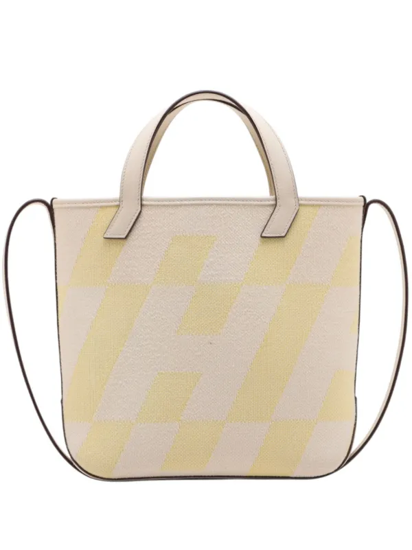 Hermès Pre-owned 2023 Toile and Swift Cabas H En Biais 27 Satchel in White