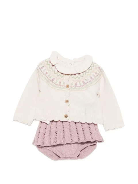Mayoral ruffled-collar pointelle-knit bodie set (set of three)