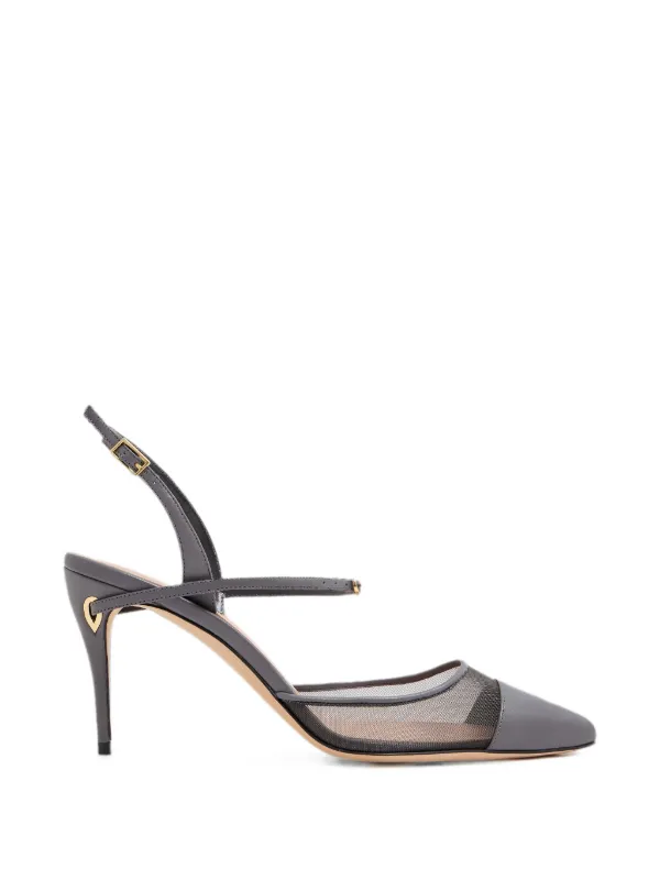 Jennifer Chamandi Vittorio Mesh-panel Slingback Pumps in Grey