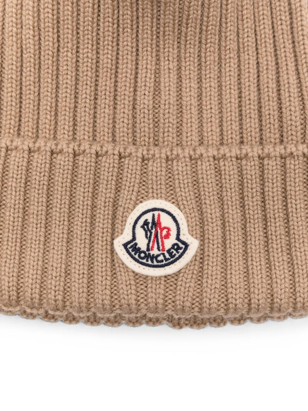 Moncler Enfant Ribgebreide muts met pompon Beige