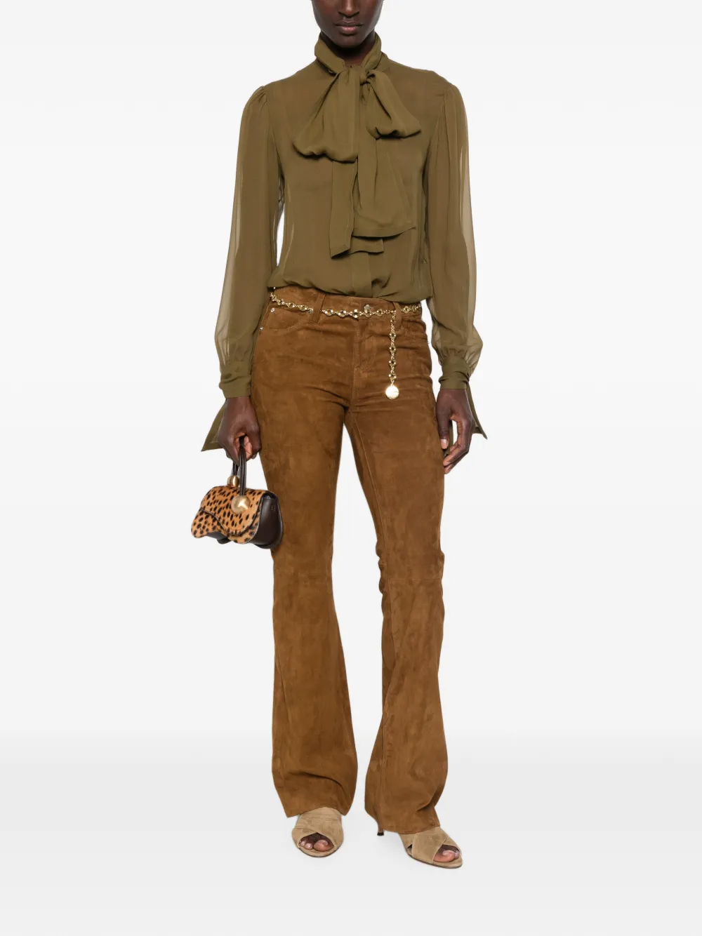 FRAME The Rodeo suède flared broek Bruin
