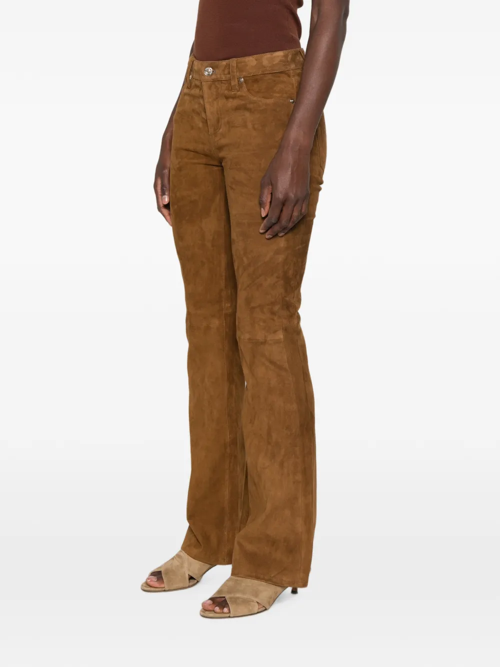 FRAME The Rodeo suède flared broek Bruin